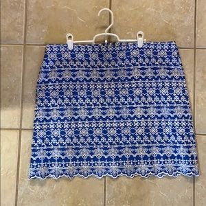 LOFT Blue and White Patterned Mini Skirt